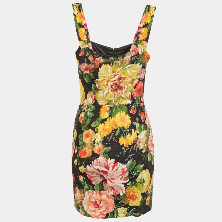 Pre Owned Dolce & Gabbana Black Floral Print Crepe Mini Dress S