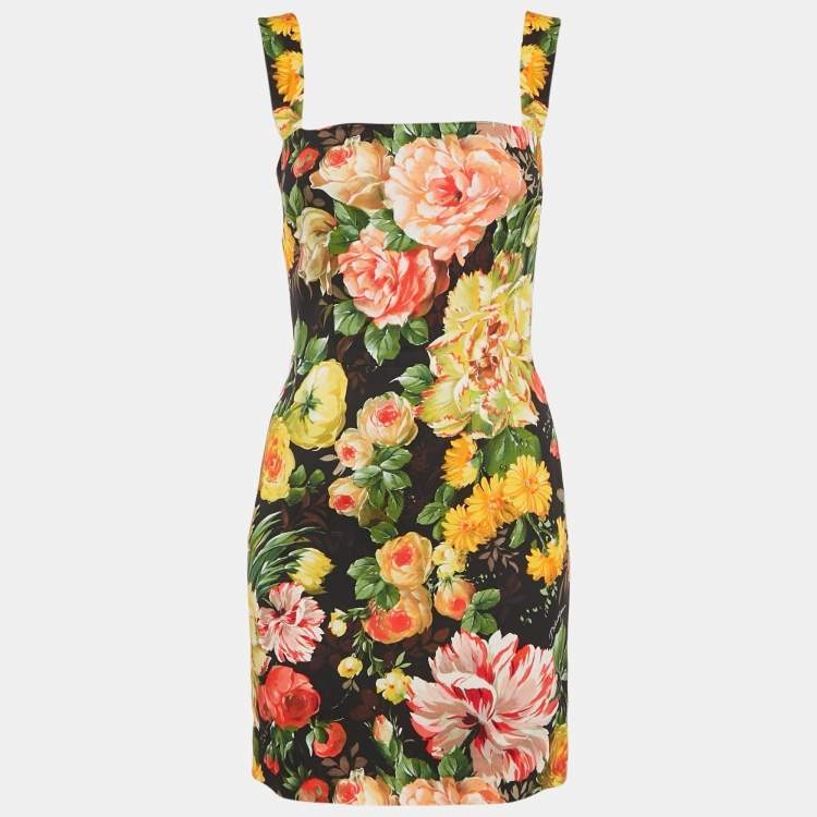 Pre Owned Dolce & Gabbana Black Floral Print Crepe Mini Dress S