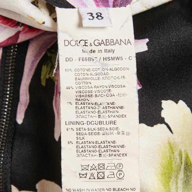 Pre Owned Dolce & Gabbana Black Floral Print Jacquard Shift Dress S