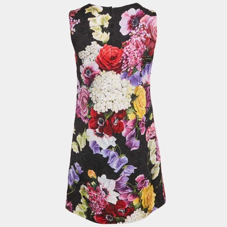 Pre Owned Dolce & Gabbana Black Floral Print Jacquard Shift Dress S