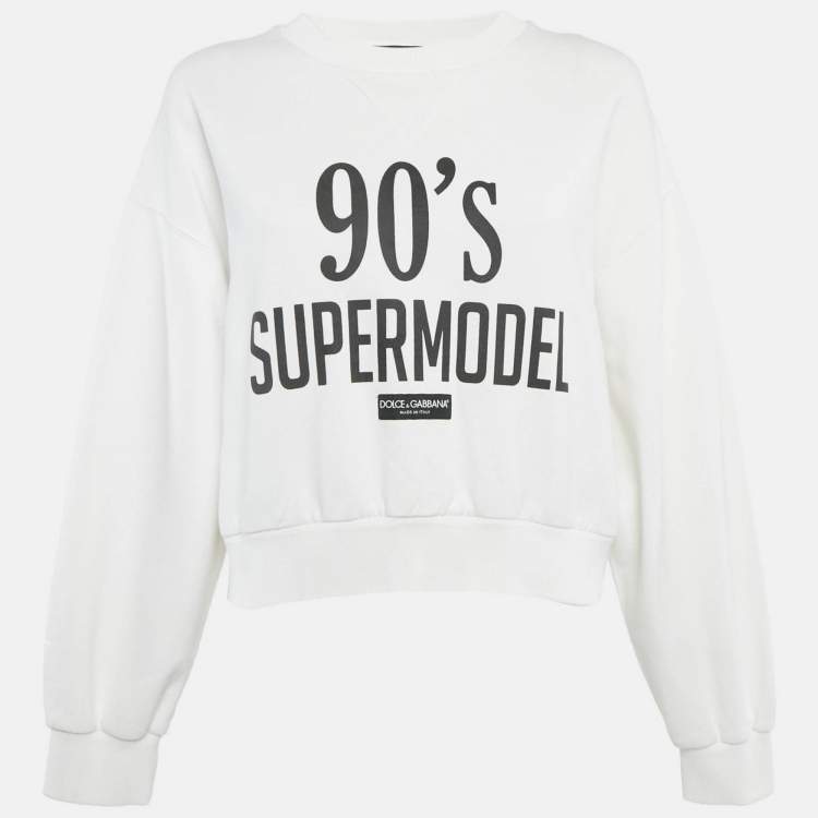Pre Owned Dolce & Gabbana White Printed Cotton Crop Sweatshirt XS