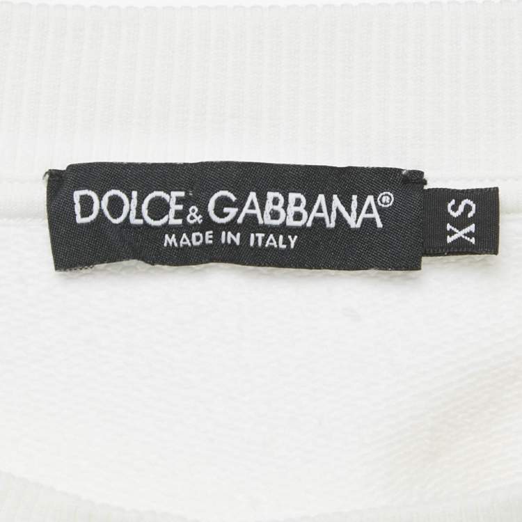 Pre Owned Dolce & Gabbana White Printed Cotton Crop Sweatshirt XS