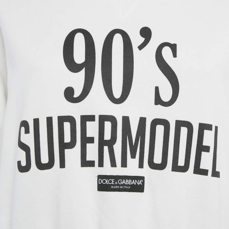 Pre Owned Dolce & Gabbana White Printed Cotton Crop Sweatshirt XS