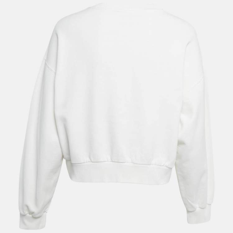 Pre Owned Dolce & Gabbana White Printed Cotton Crop Sweatshirt XS