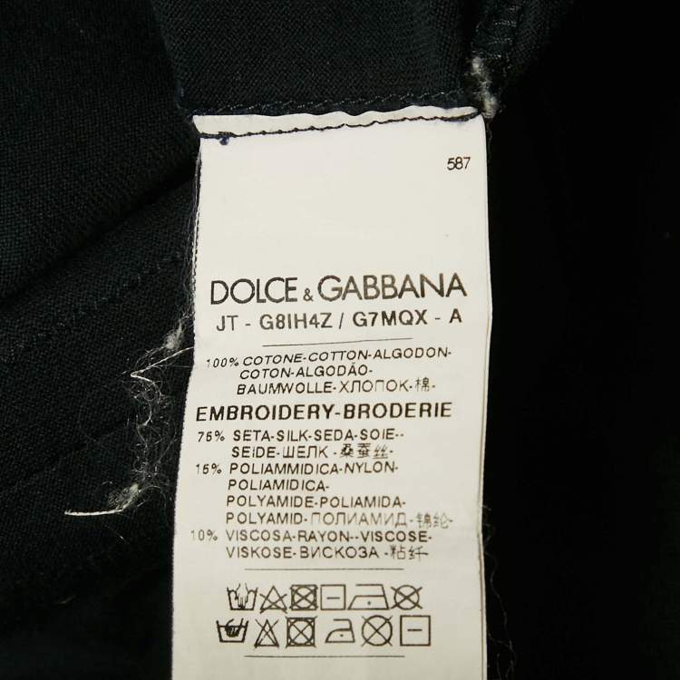 Pre Owned Dolce & Gabbana Navy Blue Leopard Applique Jersey T-Shirt XL