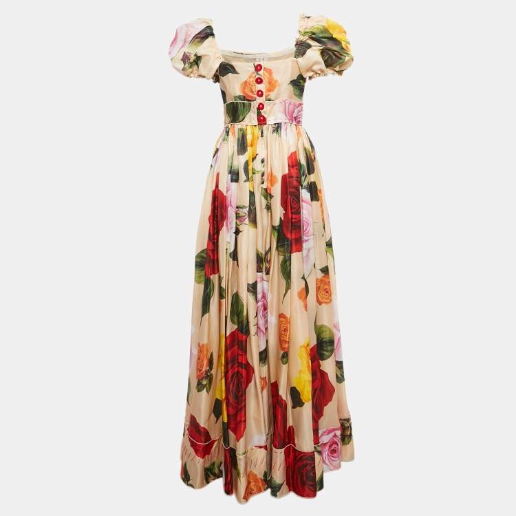 Pre Owned Dolce & Gabbana Sartoria Multicolor Floral Print Silk Crystal Embellished Gown M