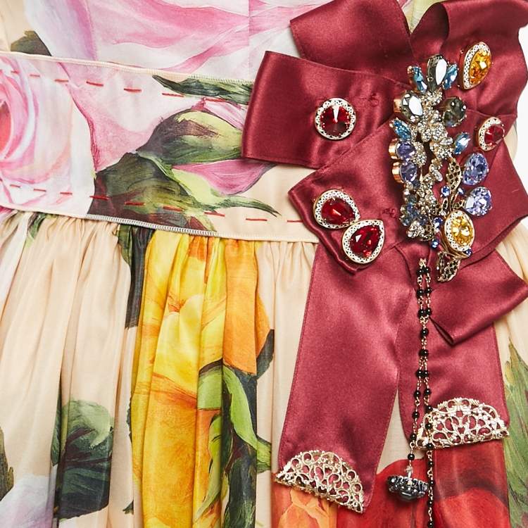 Pre Owned Dolce & Gabbana Sartoria Multicolor Floral Print Silk Crystal Embellished Gown M