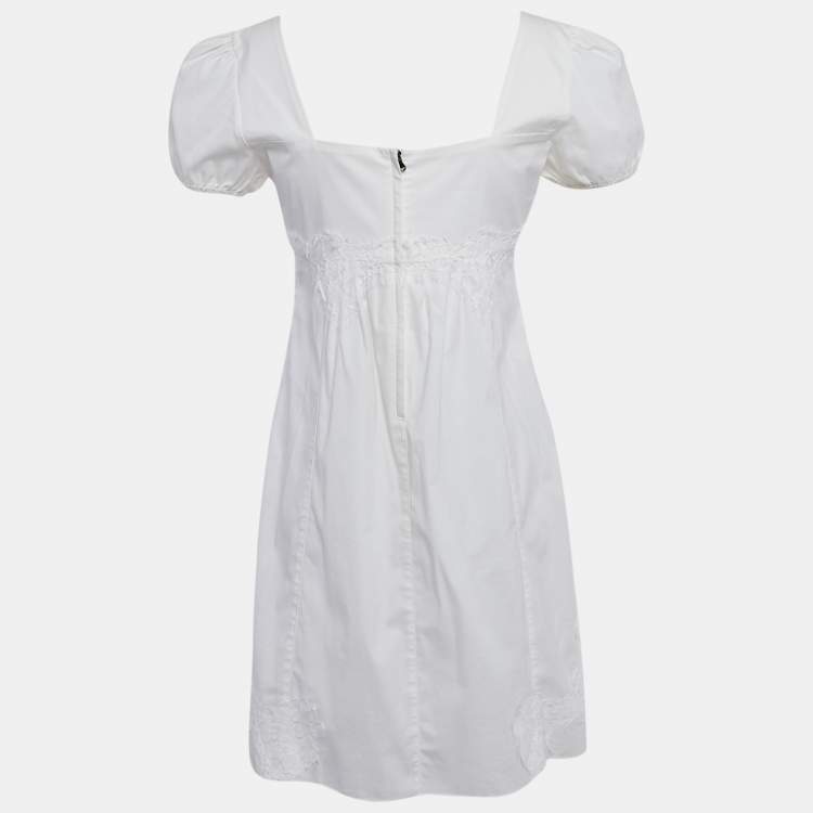 Pre Owned Dolce & Gabbana White Poplin Lace Overlay Detail Mini Dress M