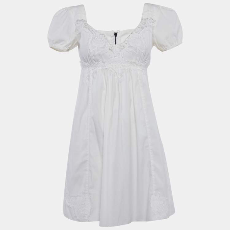Pre Owned Dolce & Gabbana White Poplin Lace Overlay Detail Mini Dress M