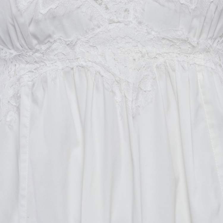 Pre Owned Dolce & Gabbana White Poplin Lace Overlay Detail Mini Dress M