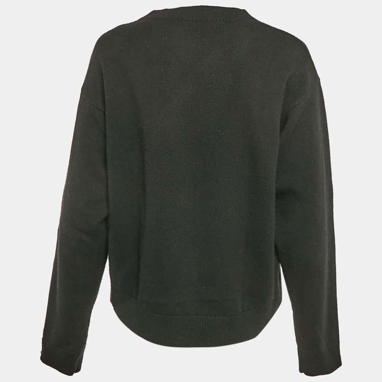 Pre Owned Dolce & Gabbana Black Floral Applique Wool Sweater M