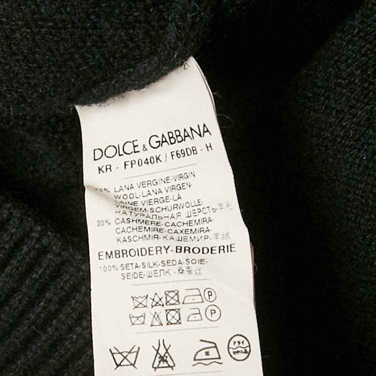 Pre Owned Dolce & Gabbana Black Floral Applique Wool Sweater M