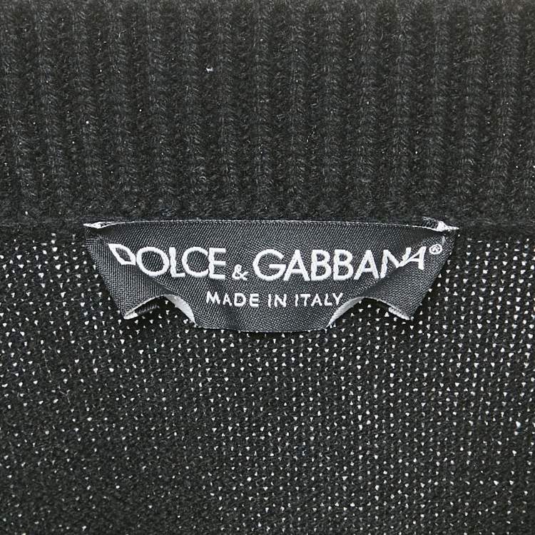 Pre Owned Dolce & Gabbana Black Floral Applique Wool Sweater M