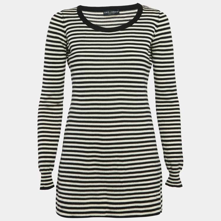 Pre Owned Dolce & Gabbana Black/White Stripe Long Sleeve Wool Sweater Top S