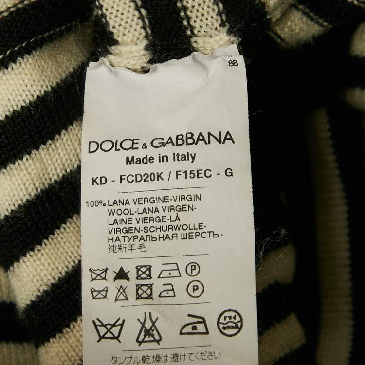 Pre Owned Dolce & Gabbana Black/White Stripe Long Sleeve Wool Sweater Top S