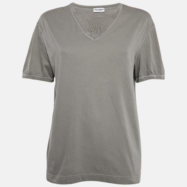 Pre Owned Dolce & Gabbana Underwear Grey Cotton V Neck Short Sleeve T-Shirt L