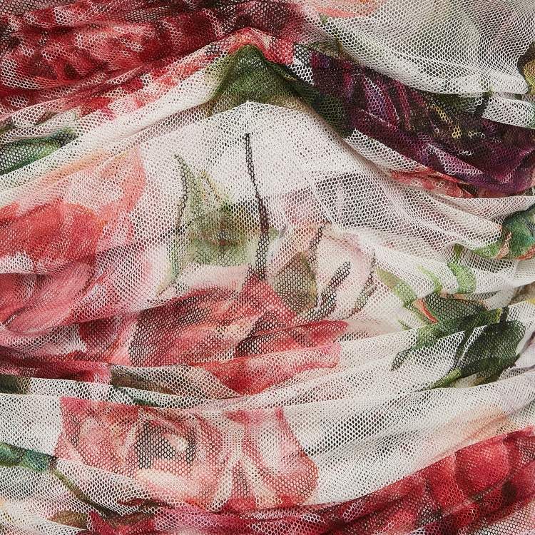 Pre Owned Dolce & Gabbana Multicolor Rose Print Draped Sleeveless Top M