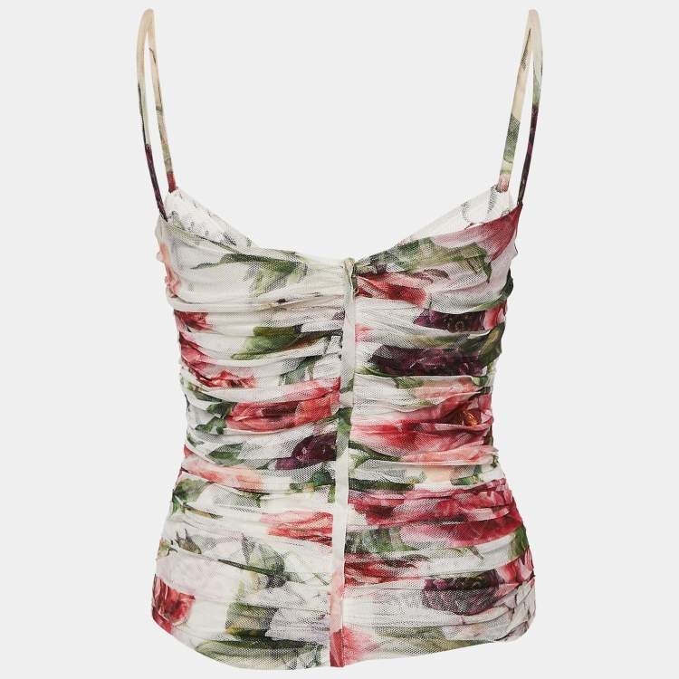 Pre Owned Dolce & Gabbana Multicolor Rose Print Draped Sleeveless Top M