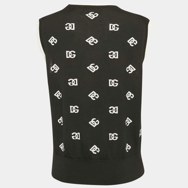Pre Owned Dolce & Gabbana Black DG Intarsia Knit Sleeveless Top XL