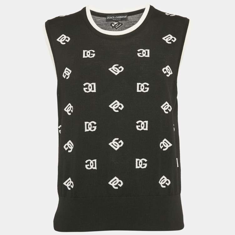 Pre Owned Dolce & Gabbana Black DG Intarsia Knit Sleeveless Top XL