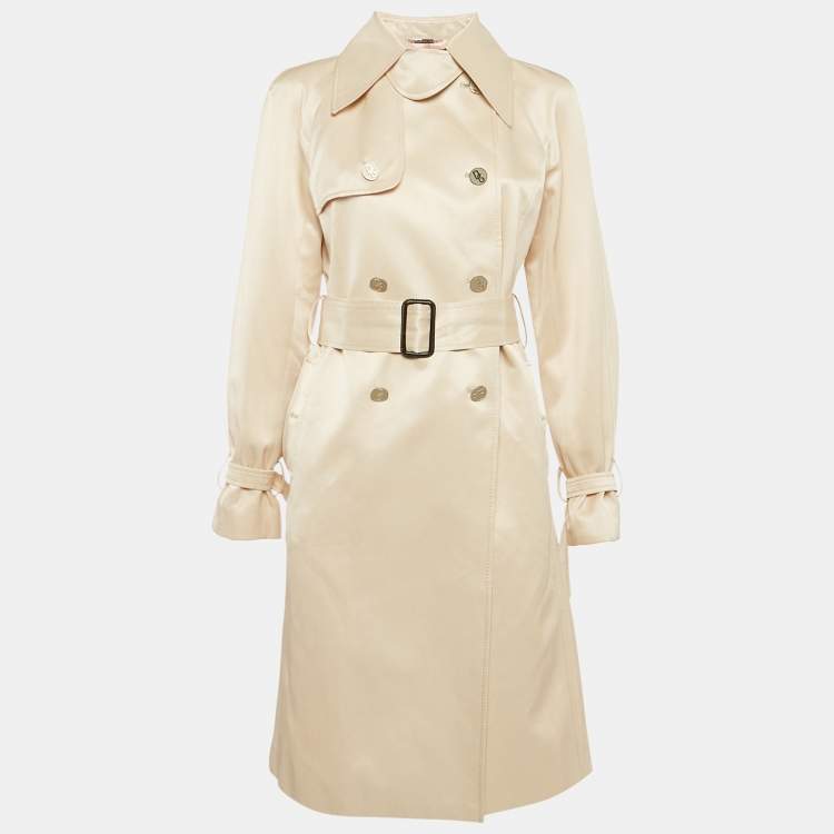 Pre Owned Dolce & Gabbana Beige Silk Double Breasted Trench Coat M