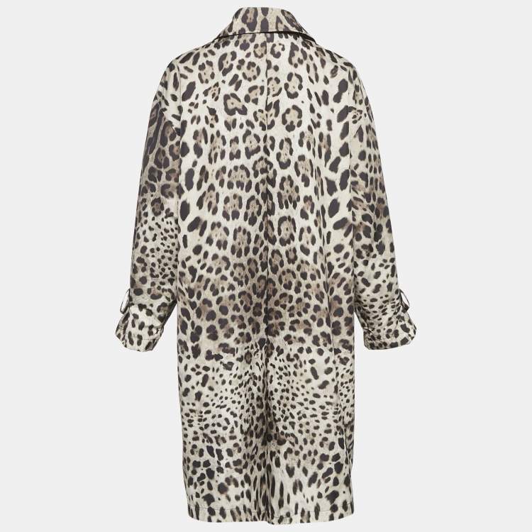 Pre Owned Dolce & Gabbana Brown/Beige Leopard Print Synthetic Button Front Long Coat M