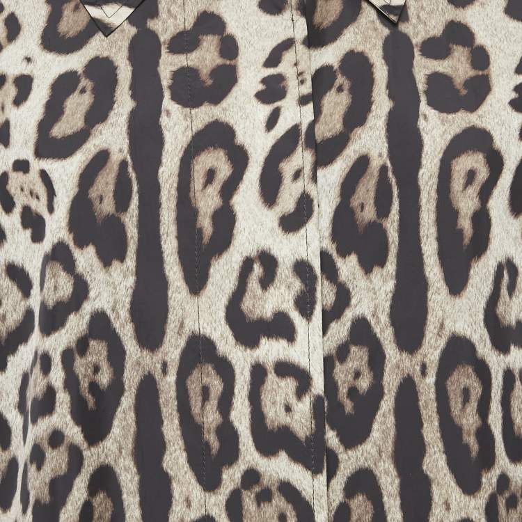 Pre Owned Dolce & Gabbana Brown/Beige Leopard Print Synthetic Button Front Long Coat M
