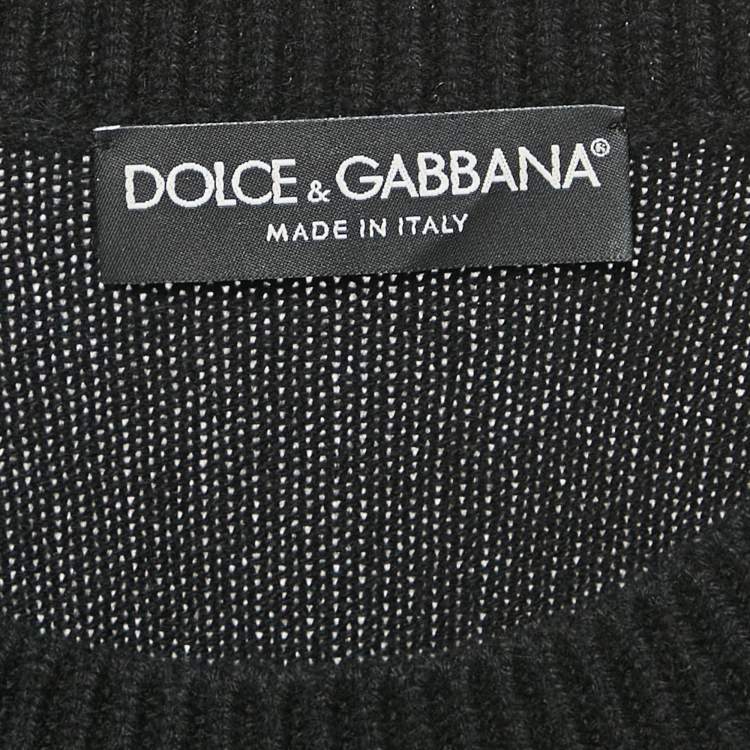 Pre Owned Dolce & Gabbana Black Floral Embroidered Cashmere Button Detail Sweater M