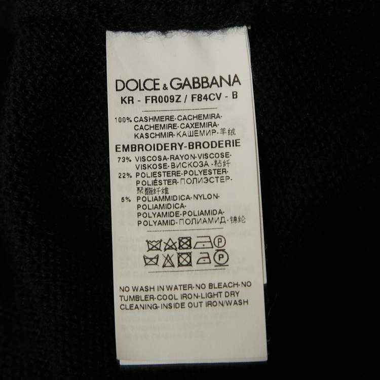 Pre Owned Dolce & Gabbana Black Floral Embroidered Cashmere Button Detail Sweater M