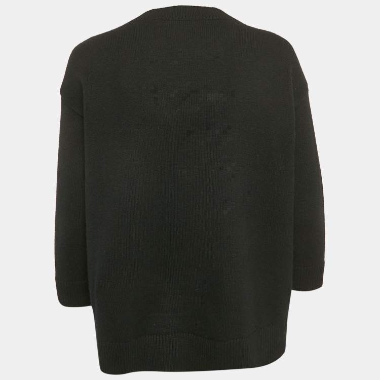 Pre Owned Dolce & Gabbana Black Floral Embroidered Cashmere Button Detail Sweater M