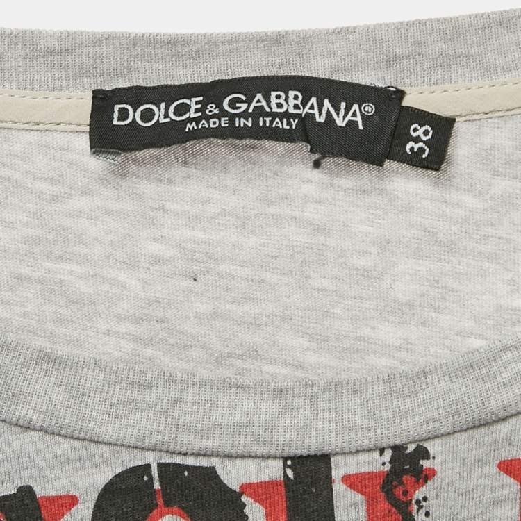 Pre Owned Dolce & Gabbana Grey Sicilia Print Jersey Crew Neck T-Shirt S