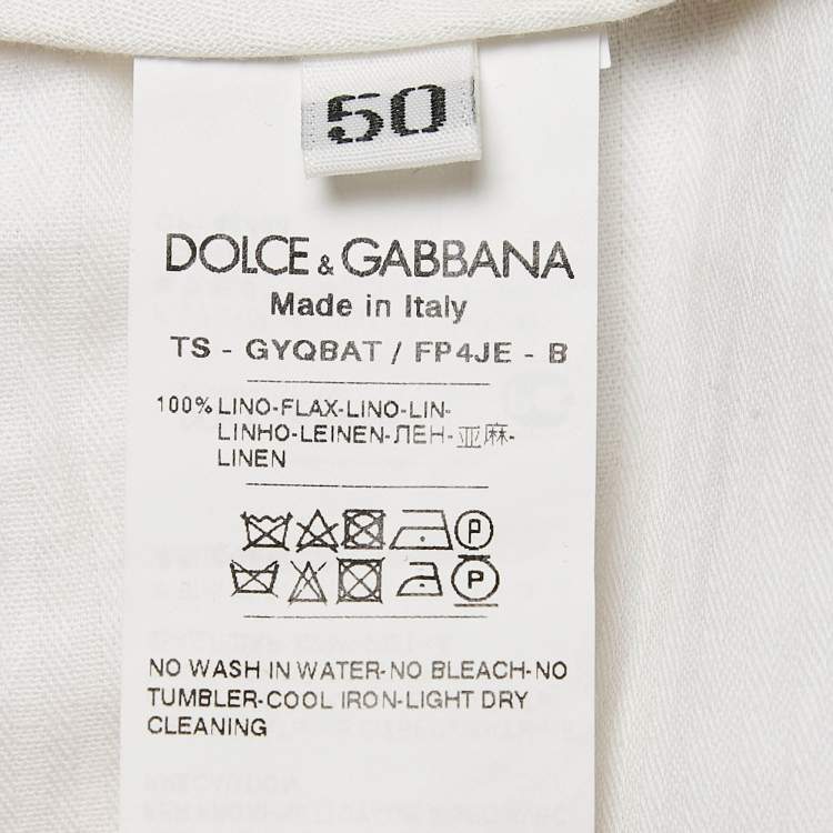 Pre Owned Dolce & Gabbana Beige Printed Linen Pleated Trousers XL