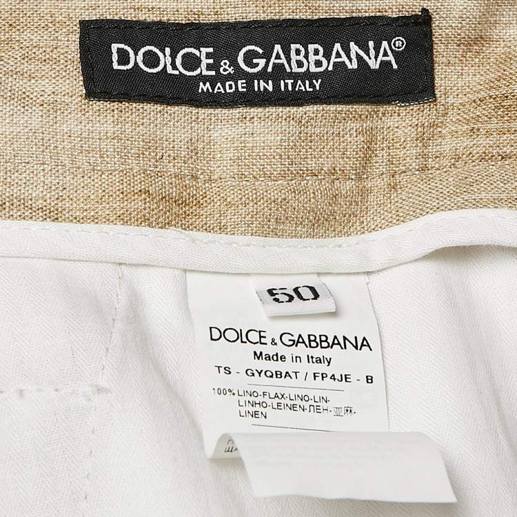 Pre Owned Dolce & Gabbana Beige Printed Linen Pleated Trousers XL