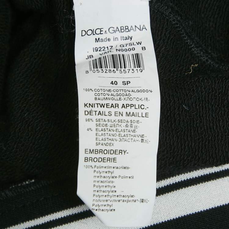 Pre Owned Dolce & Gabbana Black Crystal Embellished Short Sleeve Hooded Sweatshirt S