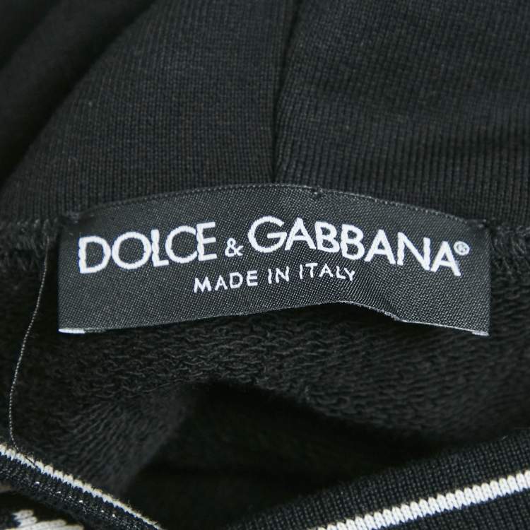 Pre Owned Dolce & Gabbana Black Crystal Embellished Short Sleeve Hooded Sweatshirt S