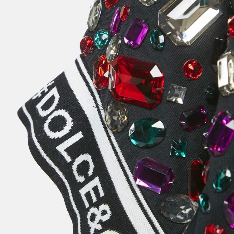 Pre Owned Dolce & Gabbana Black Crystal Embellished Short Sleeve Hooded Sweatshirt S