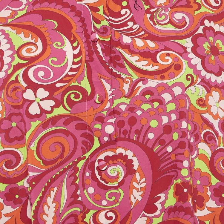 Pre Owned Dolce & Gabbana Pink Floral Print Silk Shirt and Trousers Set S
