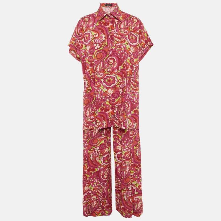 Pre Owned Dolce & Gabbana Pink Floral Print Silk Shirt and Trousers Set S