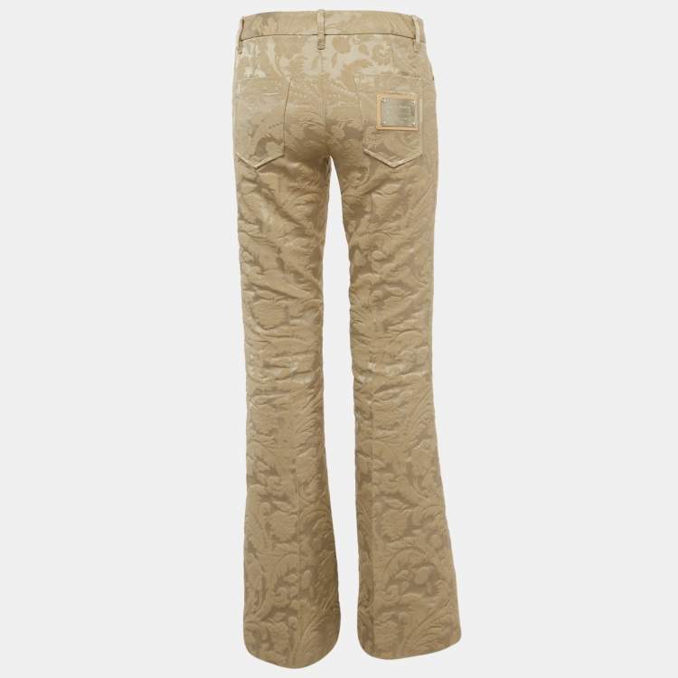 Pre Owned Dolce & Gabbana Beige Jacquard Wide Leg Pants S