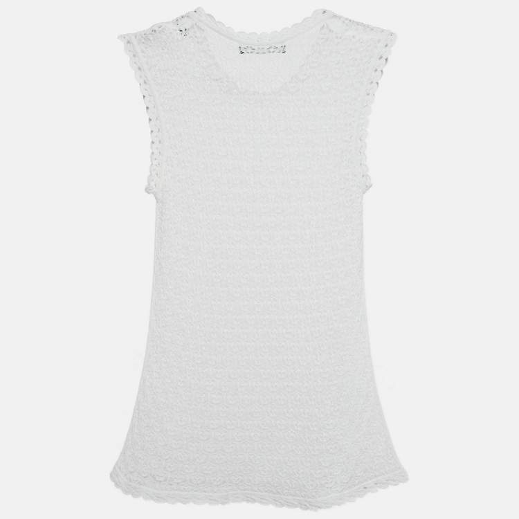 Pre Owned Dolce & Gabbana White Crochet Sleeveless Sheer Top S