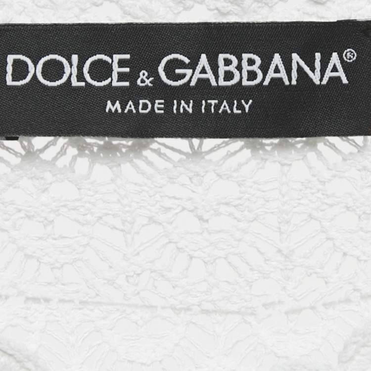Pre Owned Dolce & Gabbana White Crochet Sleeveless Sheer Top S