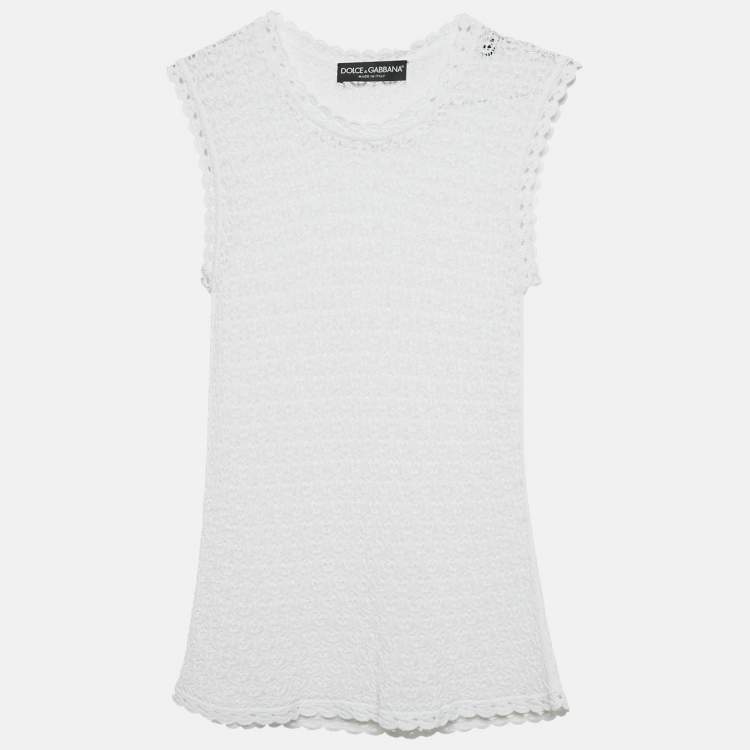 Pre Owned Dolce & Gabbana White Crochet Sleeveless Sheer Top S