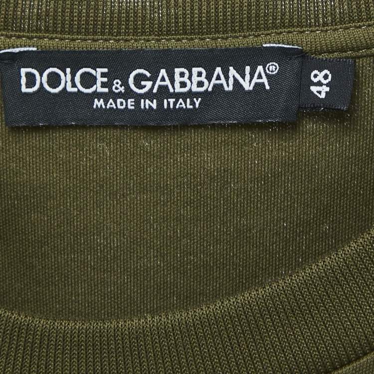Pre Owned Dolce & Gabbana Olive Green Cotton Stud Embellishment Detail Crew Neck T-Shirt L