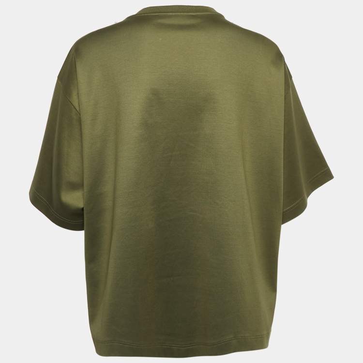Pre Owned Dolce & Gabbana Olive Green Cotton Stud Embellishment Detail Crew Neck T-Shirt L