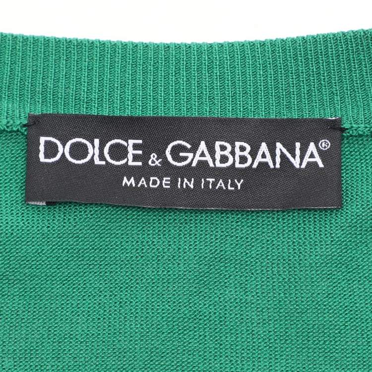 Pre Owned Dolce & Gabbana Green Silk Rib Knit Button Front Cropped Cardigan S