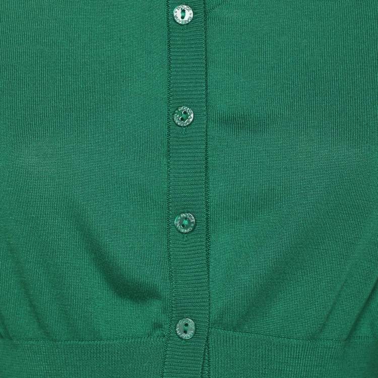 Pre Owned Dolce & Gabbana Green Silk Rib Knit Button Front Cropped Cardigan S
