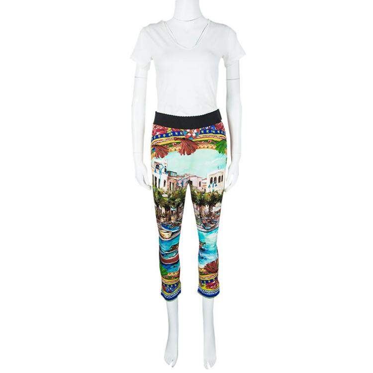 Pre Owned Dolce & Gabbana Mondello Print Elasticized Waist Silk Charmeuse Pants S