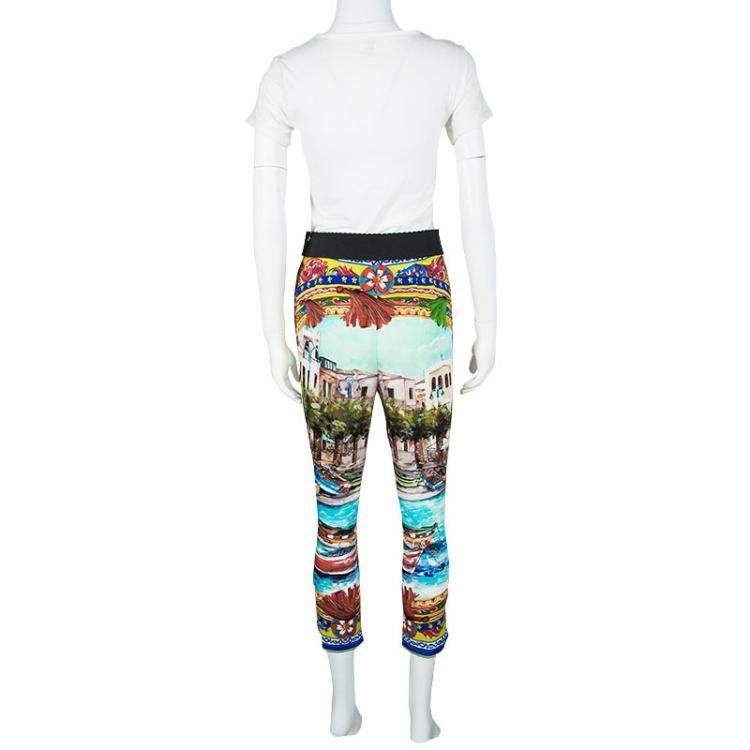 Pre Owned Dolce & Gabbana Mondello Print Elasticized Waist Silk Charmeuse Pants S