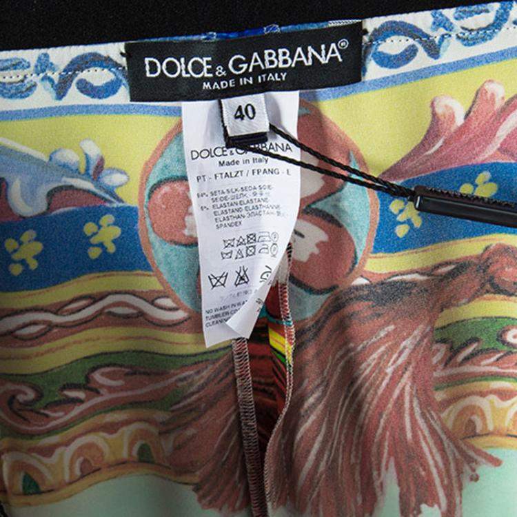 Pre Owned Dolce & Gabbana Mondello Print Elasticized Waist Silk Charmeuse Pants S
