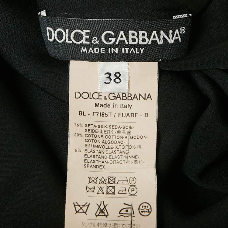 Pre Owned Dolce & Gabbana Black Lace Trim Stretch Silk Long Sleeve Top S